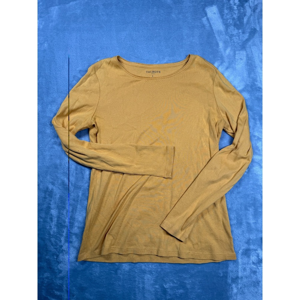 Talbots Long Sleeve Crewneck Shirt Womens Small Yellow Cotton Casual Pullover